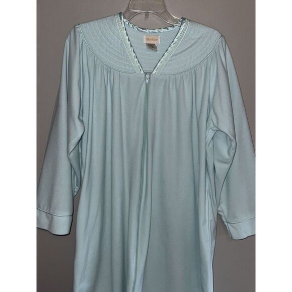 Vtg Barbizon Flannel Nightgown Robe House Coat Zip Cottage Prairie Blue Large - Picture 7 of 14